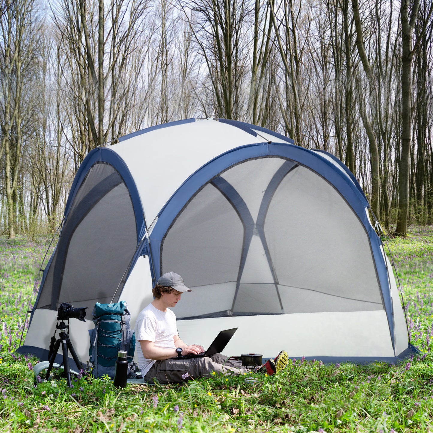 Dome Tent for 6-8 Person, Camping Tent with 4 Zipped Mesh Doors, Removable Oxford Cloth, Lamp Hook, Portable Carry Bag