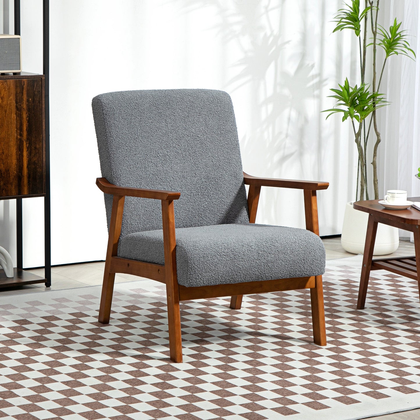 Armchair with Wide Seat, Boucle Accent Chair, Thick Padded Occasional Chair