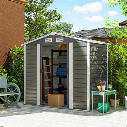 7 x 4ft Garden Shed, Easy to Assemble, Upgraded Galvanised Steel Frame with Foundation Kit, Double Doors with Lock