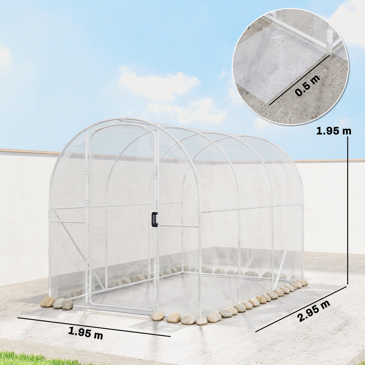 Polytunnel Greenhouse Walk-in Grow House with PE Cover, Door and Galvanised Steel Frame, 3 x 2 x 2m, Clear