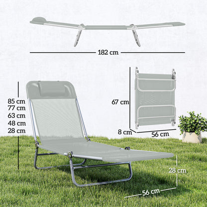 Set of Two Steel Frame Sun Loungers, with Reclining Backs - Light Grey