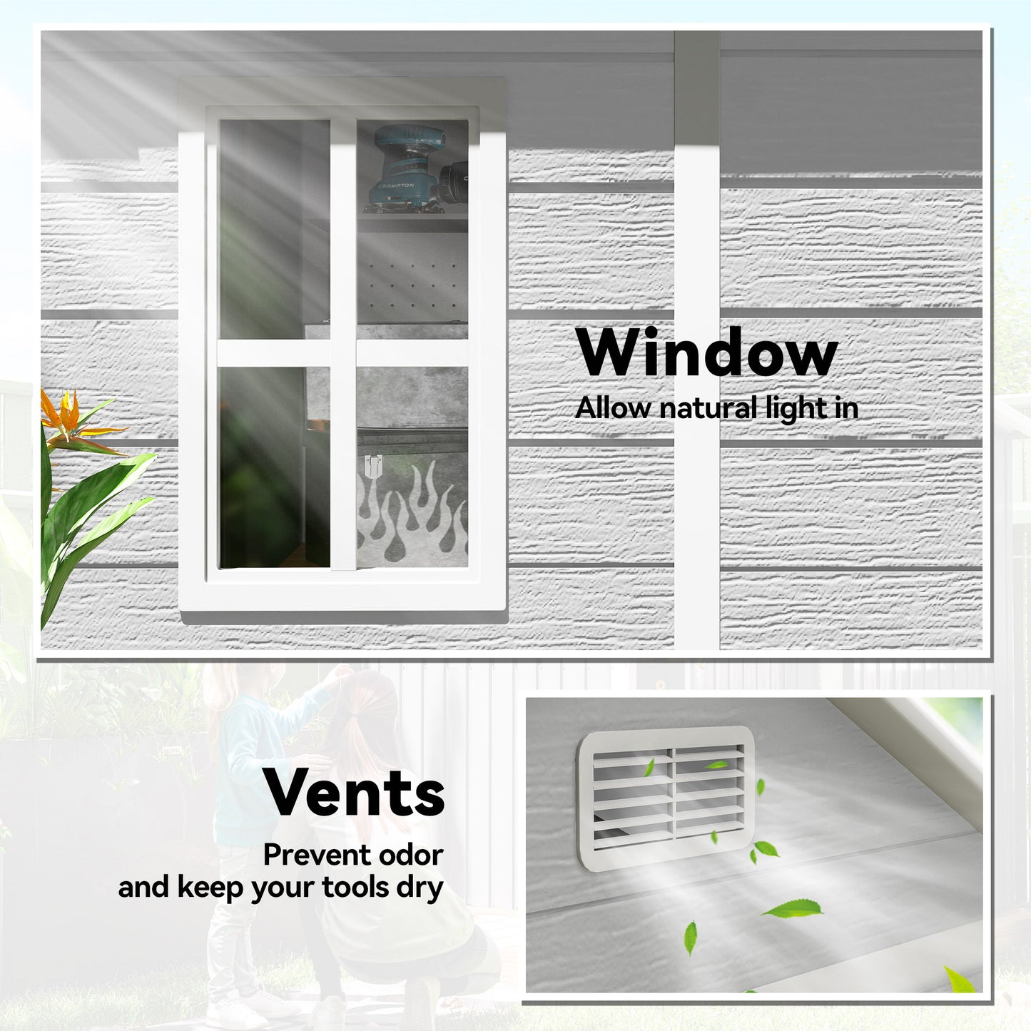 6 x 5ft Garden Shed, Plastic Shed with Floor, Window, Lockable Doors and Vents