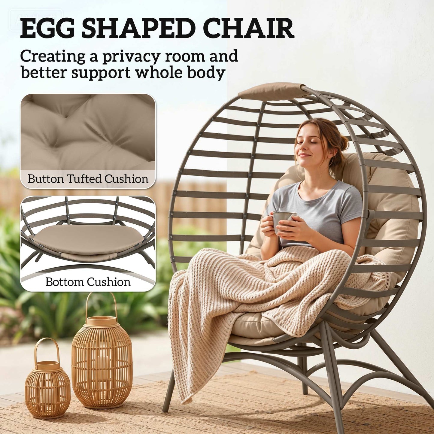 Egg Chair with Cushion & Side Pocket - Sand
