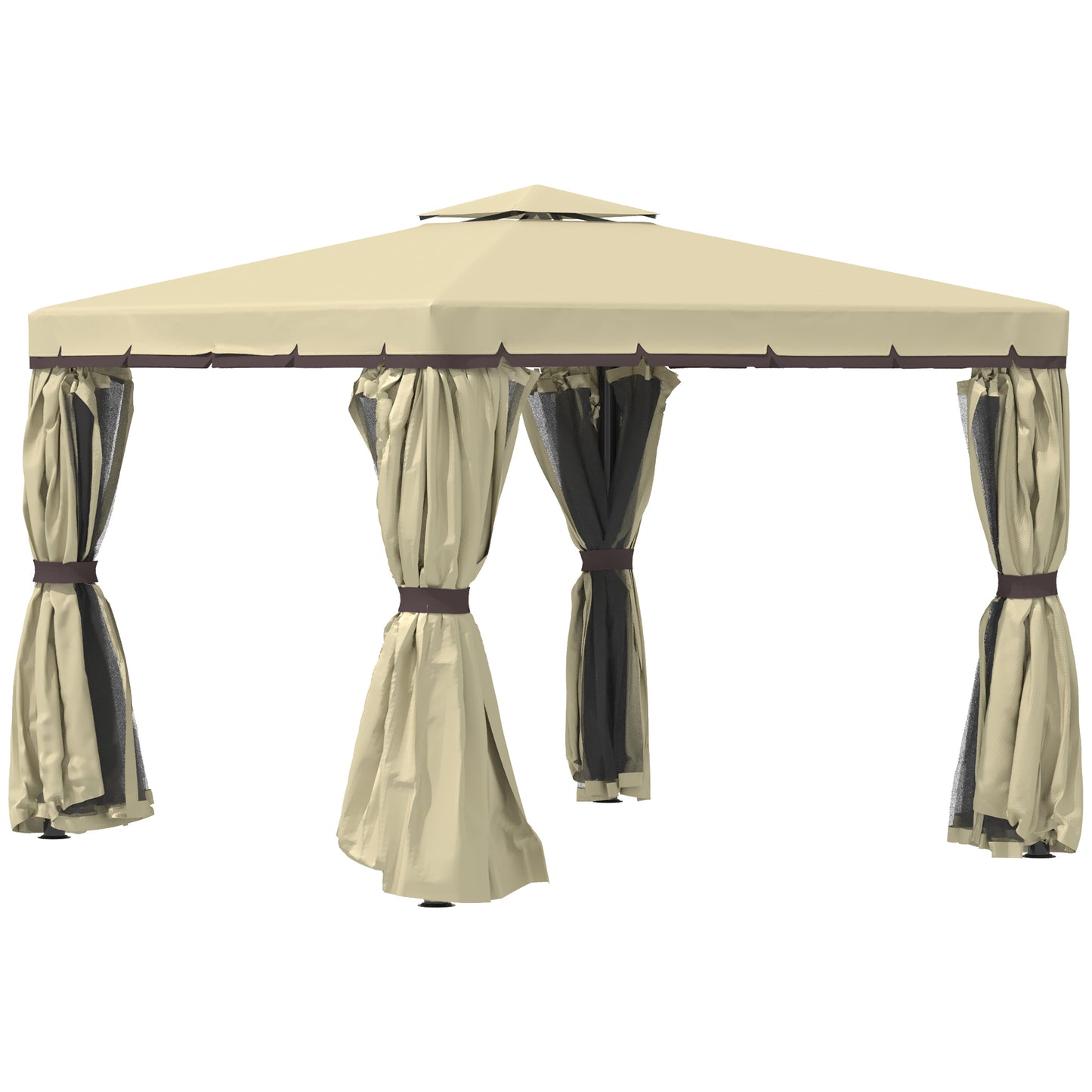 3 x 3(m) Patio Gazebo Canopy Garden Pavilion Tent Shelter with 2 Tier Water Repellent Roof, Mosquito Netting and Curtains
