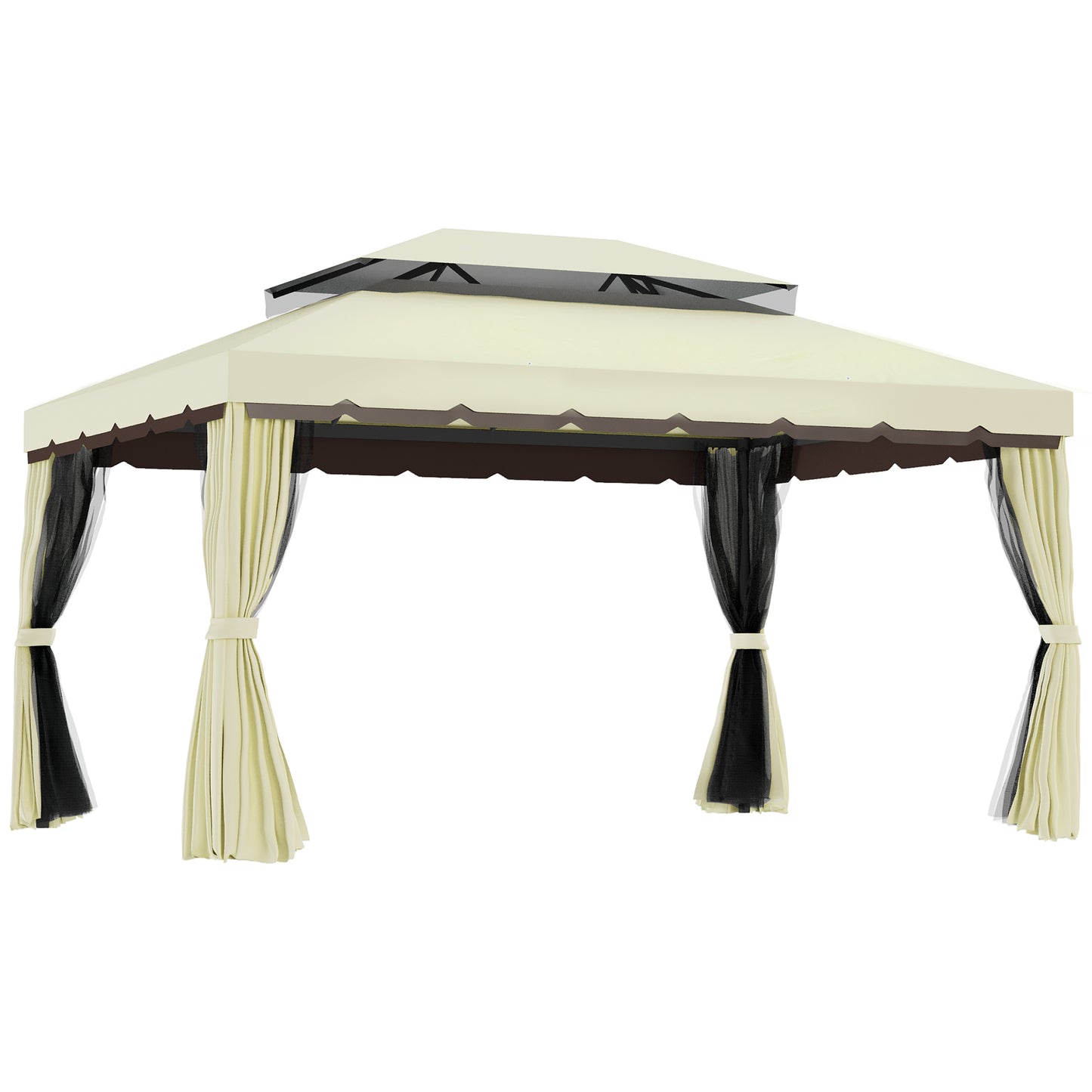 4 x 3 m Aluminum Garden Gazebo, Double Roof Outdoor Gazebo Canopy Shelter with Netting & Curtains for Garden, Lawn