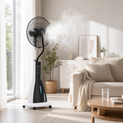 Pedestal Fan with Water Mist Spray, Spray Misting Fan with 75° Oscillation, Remote Control, Tilt Head, 3 Speeds, 3 Modes