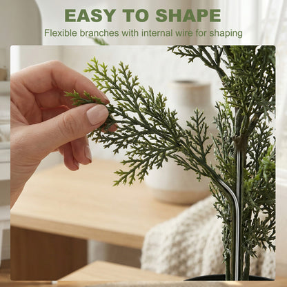 Set of 2 Decorative Artificial Plants Cypress in Weighted Pot, Fake Plant with 564 Leaves, 90cm