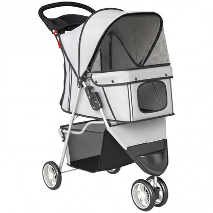 Dog Stroller, 3 Wheels Foldable Pet Stroller with Adjustable Canopy, Storage Basket for Small Mini Breeds, Grey