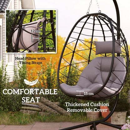Hanging Egg Chair Outdoor Indoor Garden Swing Chair with Folding Basket, Thickened Cushion, Garden Hanging Chair with Stand