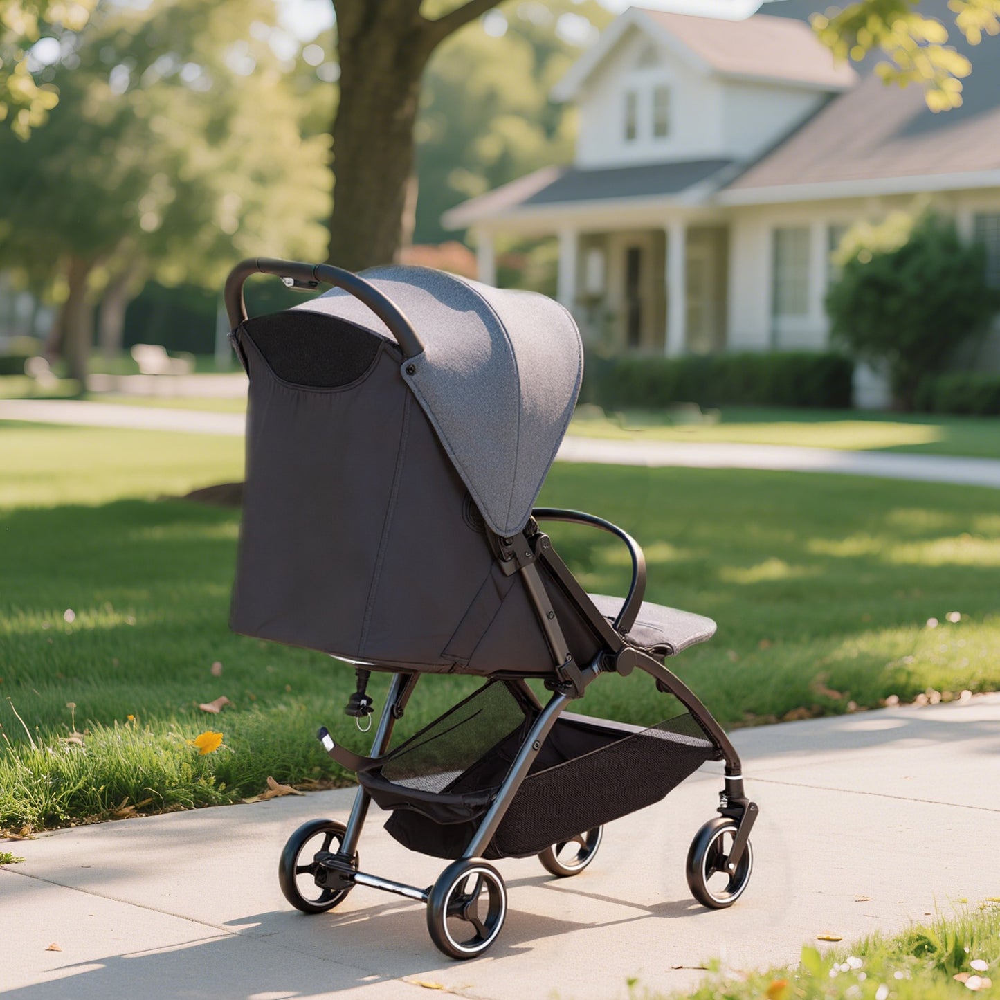 Travel Stroller, Lightweight Pushchair, Compact Buggy with Canopy, Basket and Multi-Position Recline, Dark Grey