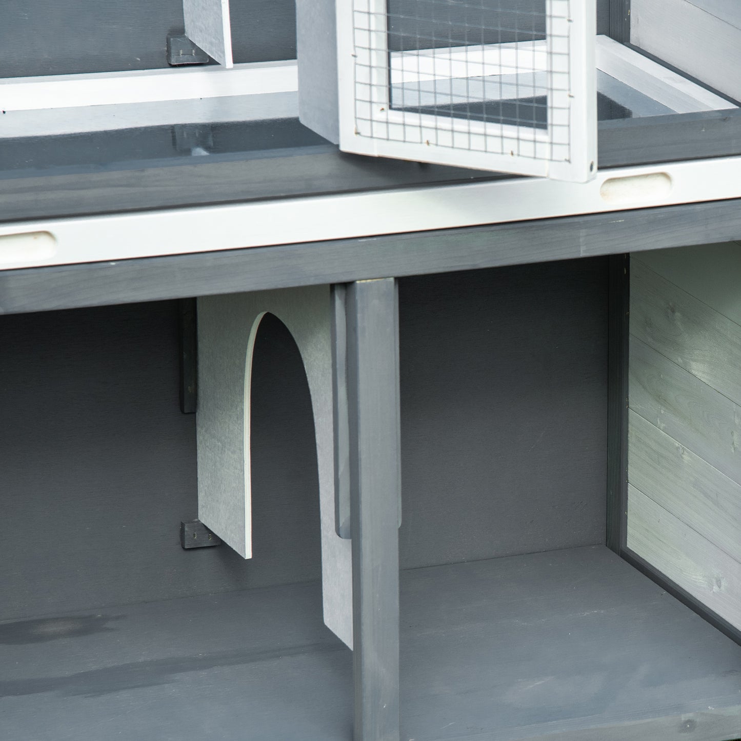 Rabbit Hutch Outdoor Guinea Pig Hutch 2 Tier Wooden Cage w/ Ramp, Divider, Openable Roof, 125 x 48 x 100cm - Grey