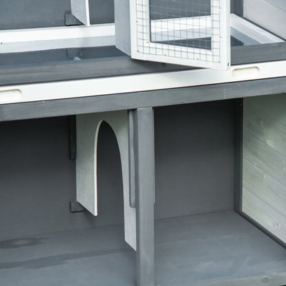 Rabbit Hutch Outdoor Guinea Pig Hutch 2 Tier Wooden Cage w/ Ramp, Divider, Openable Roof, 125 x 48 x 100cm - Grey