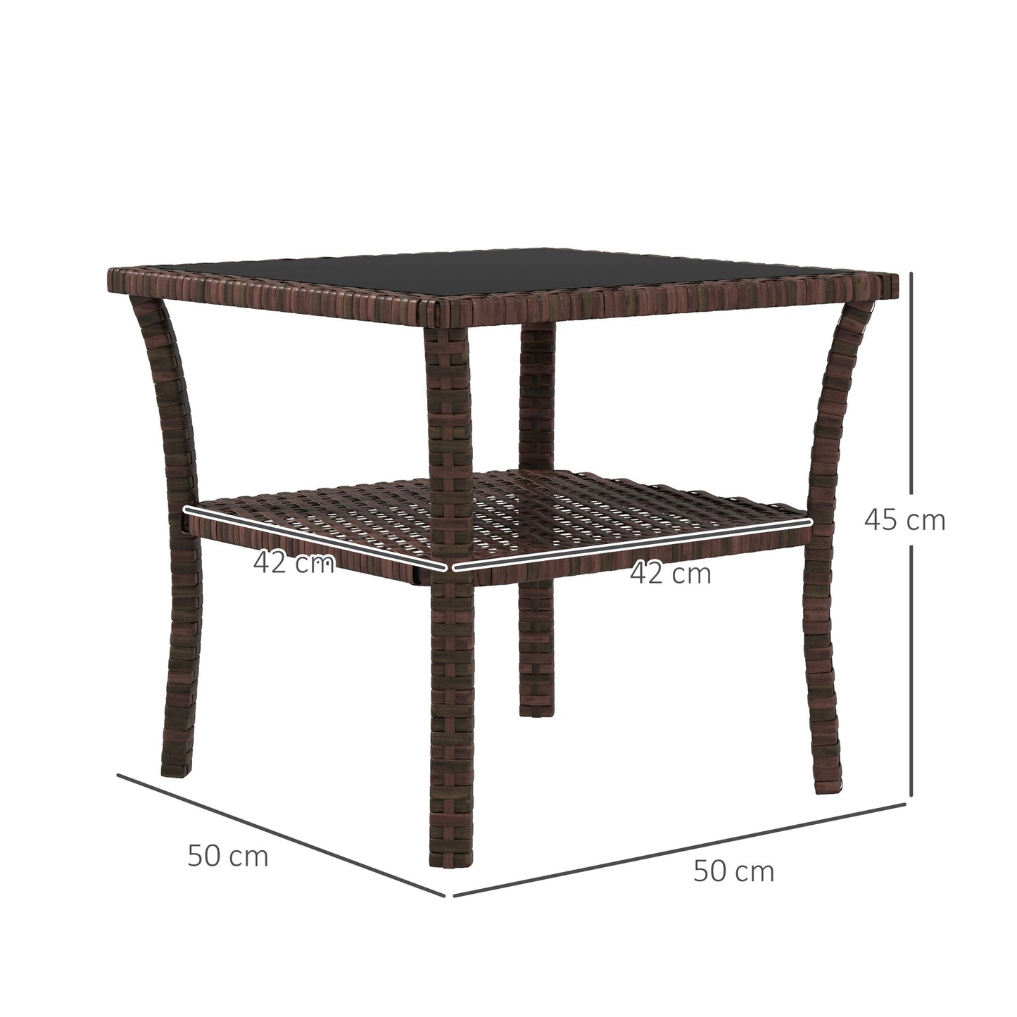 Two-tier PE Rattan Square Coffee Table - Brown