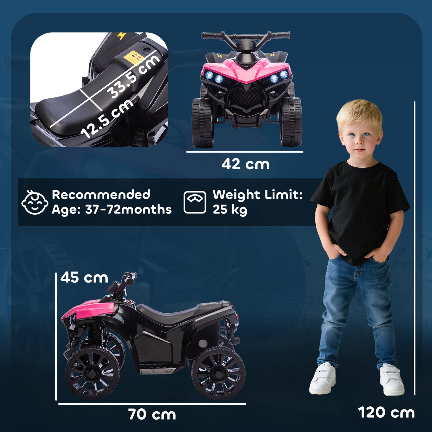 6V Kids ATV, 4 Wheeler Electric Ride on Car with Music and LED Headlights, for Ages 18-56 Months Boys and Girls, Pink