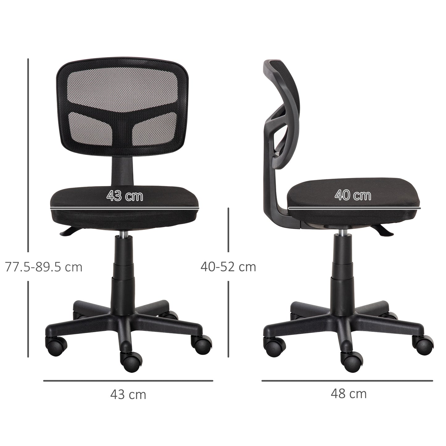 Small Office Chair without Arms, Ergonomic Swivel Mesh Desk Chair with Curved Back and Wheels, Height Adjustable