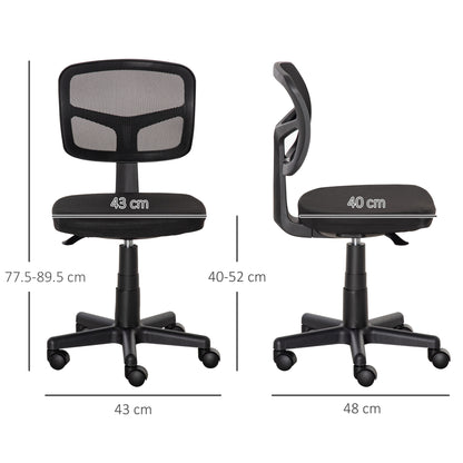 Small Office Chair without Arms, Ergonomic Swivel Mesh Desk Chair with Curved Back and Wheels, Height Adjustable