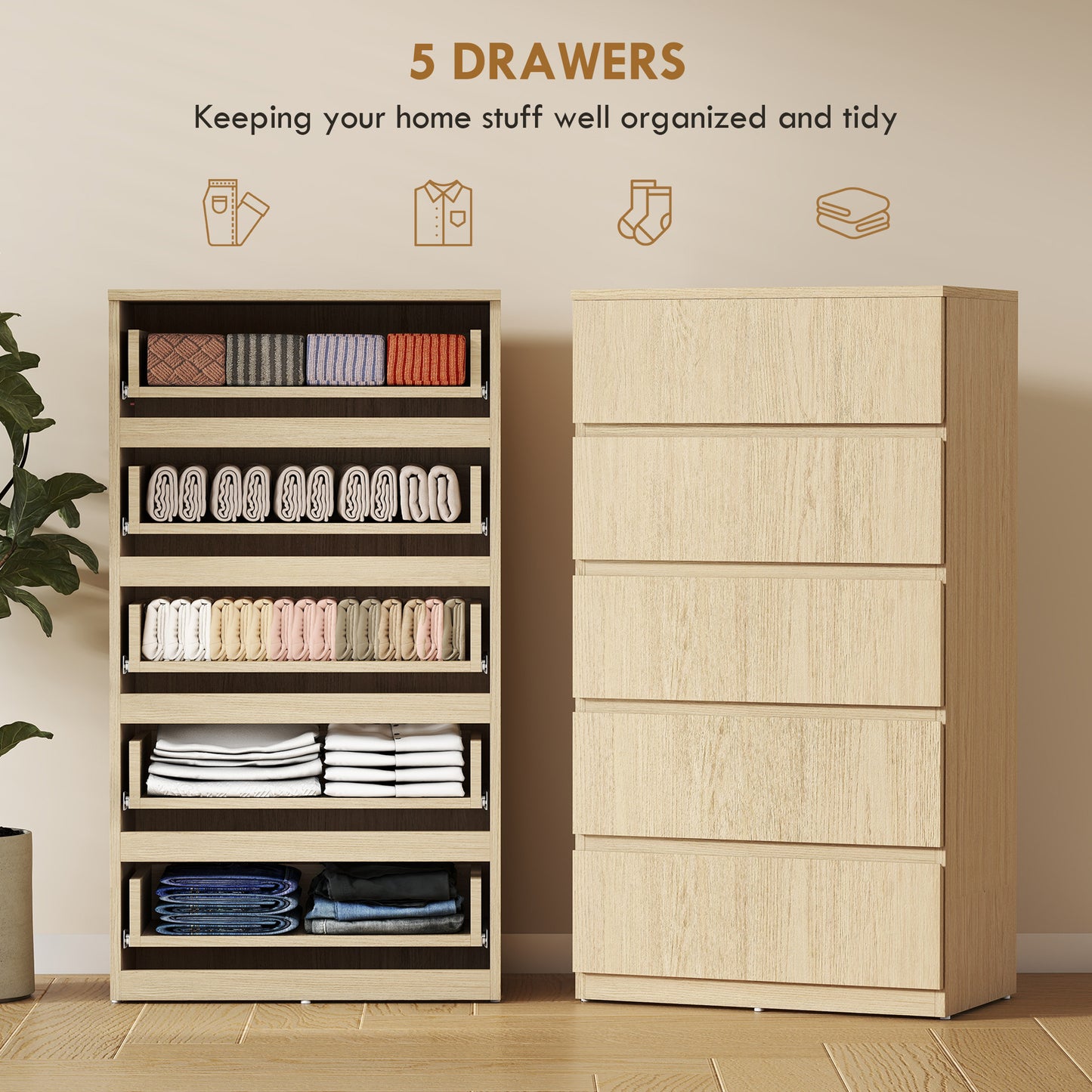 Chest of Drawers, 5-Drawer Storage Cabinets, Modern Dresser, Storage Drawer Unit for Bedroom