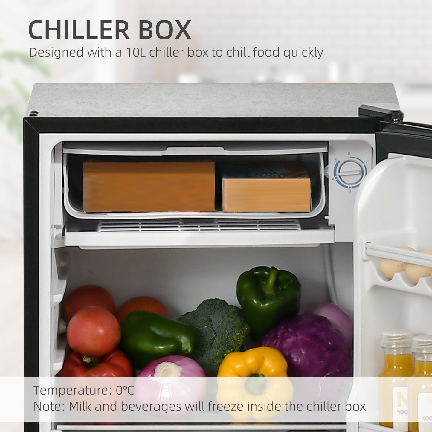 Under Counter Fridge, 91L Small Fridge with Chiller Box, Removable Shelf, Reversible Door, Adjustable Legs