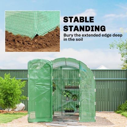 3 x 2 x 2m Polytunnel Greenhouse with Hinged Door, Walk-in Grow House Tent with PE Cover and Galvanised Steel Frame, Green