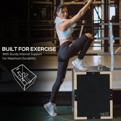 Multi-Faceted Jump Box, Wooden Step Up Box, for Home, Gym, Exercise, Black