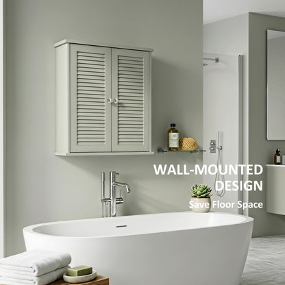 Bathroom Cabinet, Bathroom Wall Cabinet with Louvered Doors and Adjustable Shelf Storage for Kitchen, Light Green