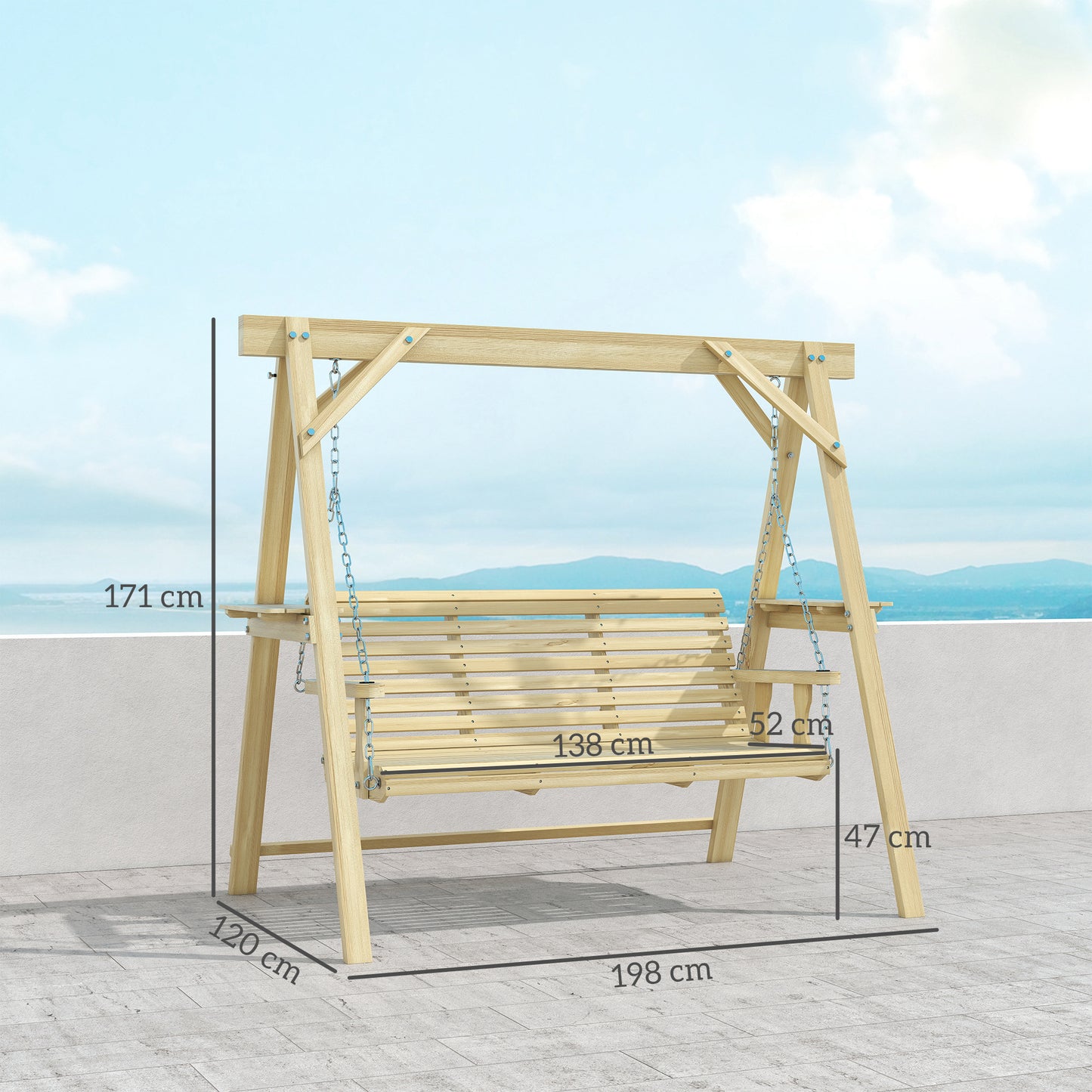Three-Seater Wooden Swing Bench