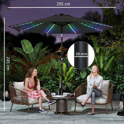 3 m Garden Parasol Umbrella with 112 Solar Powered LED Lights, Patio Umbrella with Crank Handle, Black