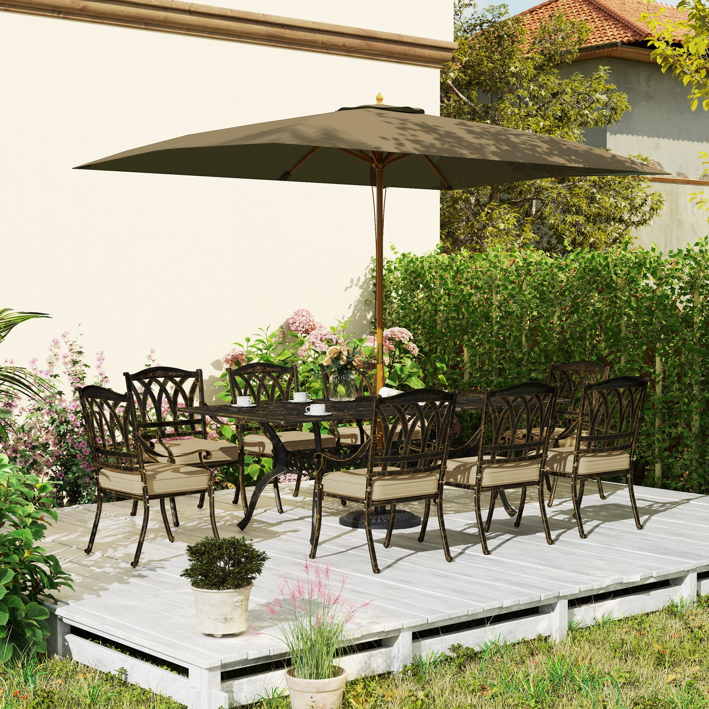 Nine-Piece Cast Aluminium Garden Dining Set - Bronze Tone