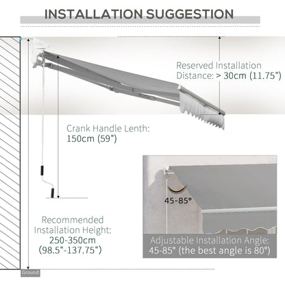 Awning Canopy Manual Retractable Porch Sun Shade Shelter 3 x 2m Light Grey