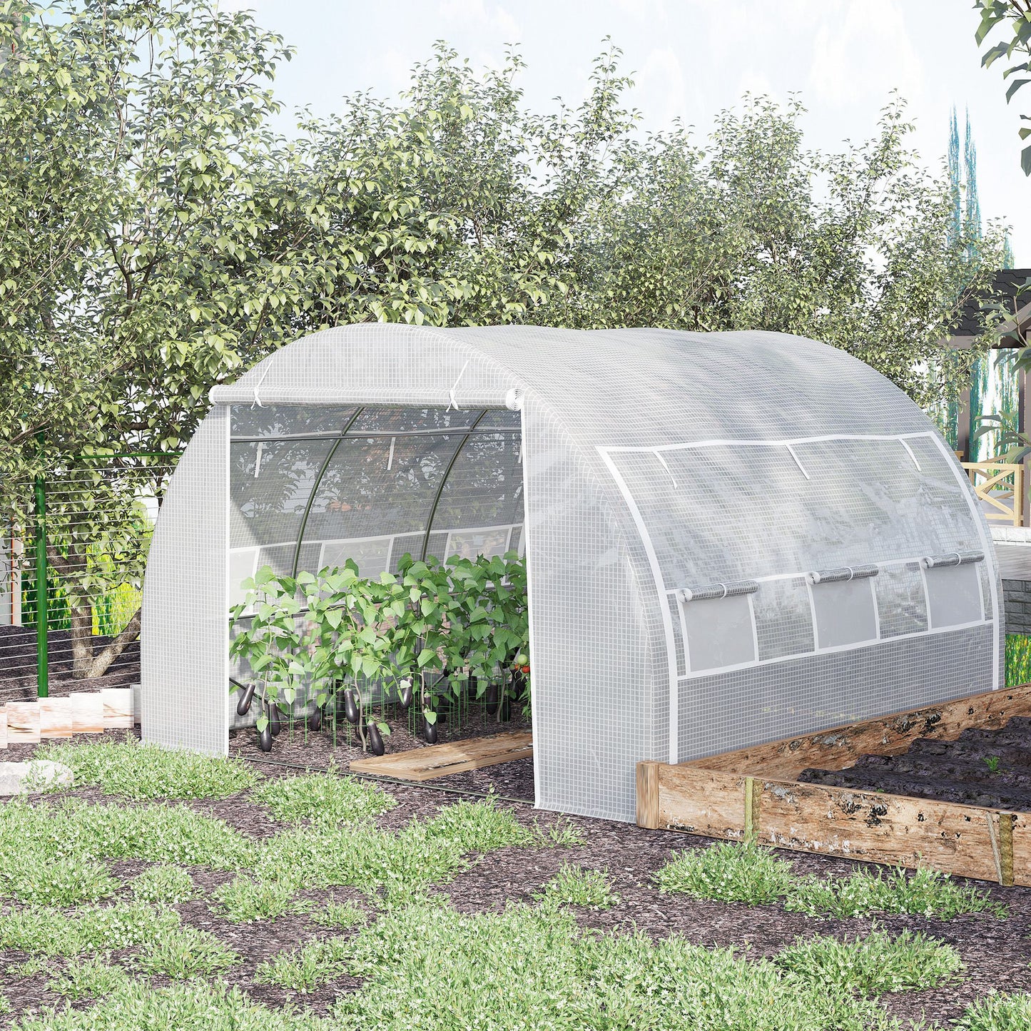 3 x 3 x 2 m Polytunnel Greenhouse with Roll-up Side Walls, Walk-in Grow House Tent with Steel Frame, Reinforced Cover