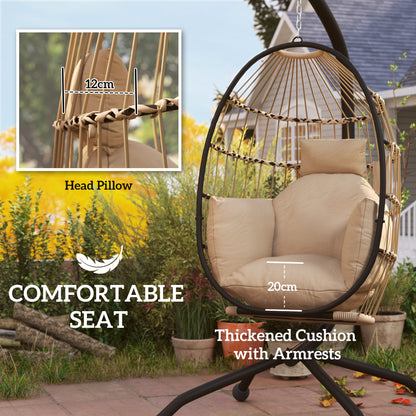 Hanging Egg Chair Outdoor Indoor Garden Swing Chair with Folding Basket and Thickened Cushion