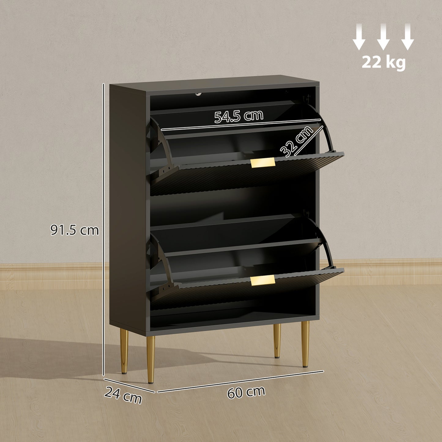 Elegant Two-Drawer Shoe Cabinet - Black
