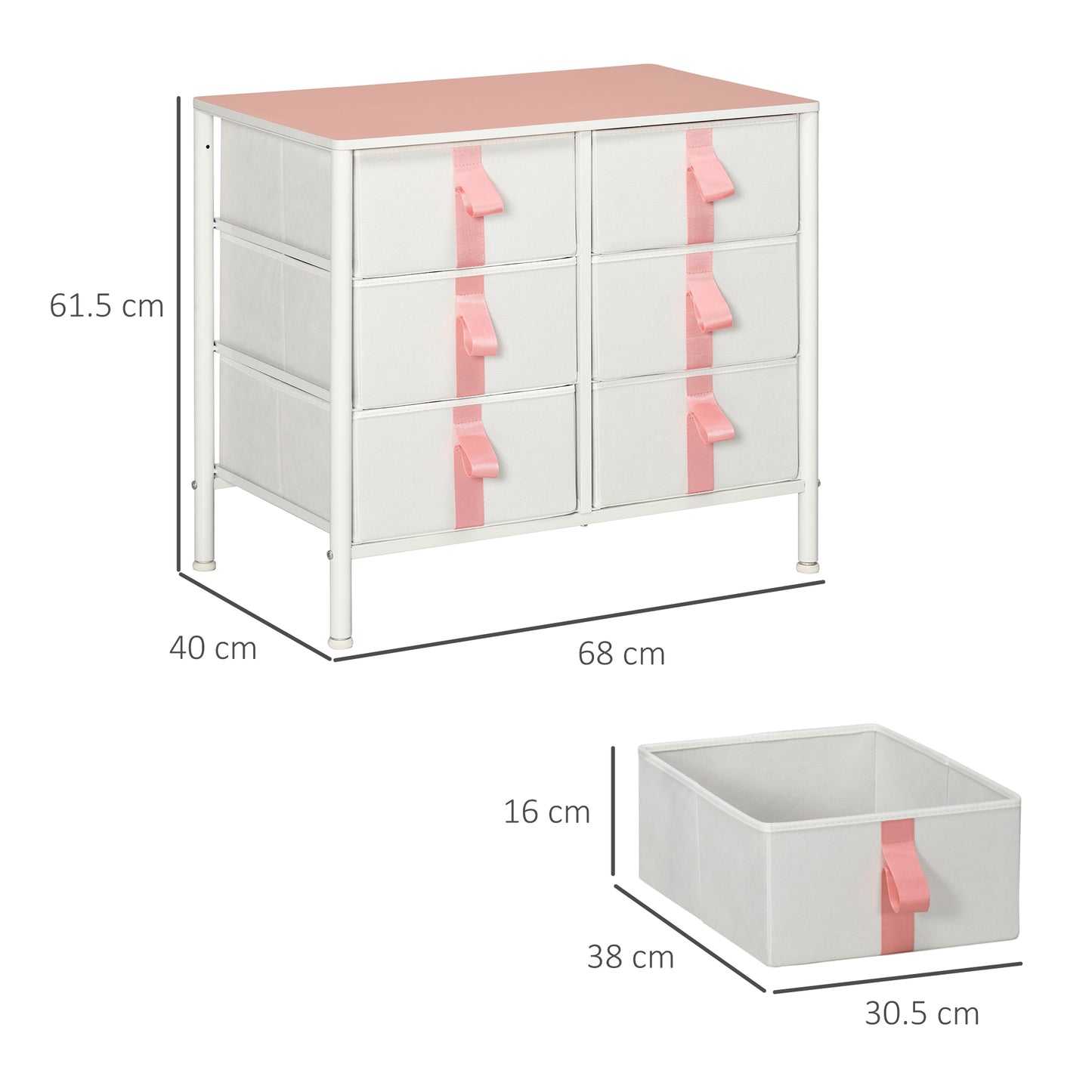 Chest of Drawers, Cloth Organizer Unit with 6 Fabric Drawers, Metal Frame and Wooden Top, Storage Cabinet for Kids Room