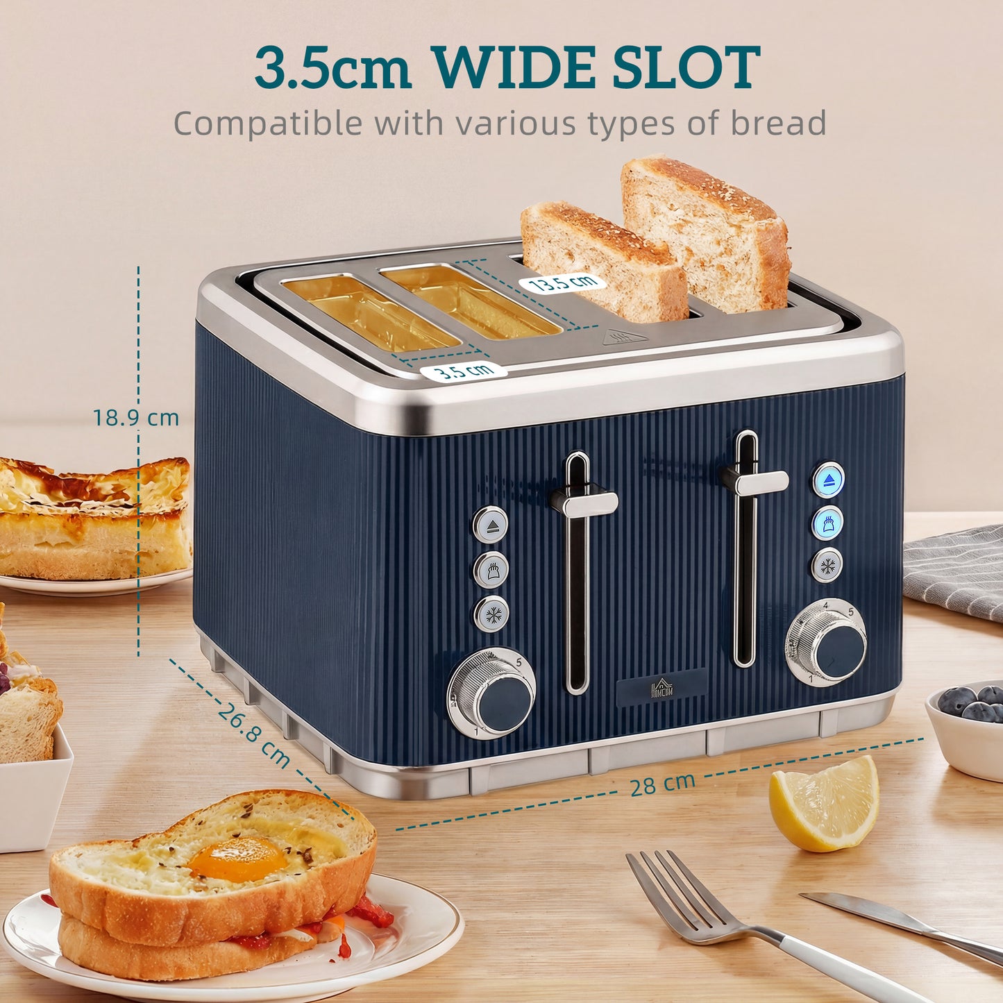 Electric Stainless Steel Kettle and Toaster Set, 3000W 1.7L UK Strix Thermostat Dark Blue