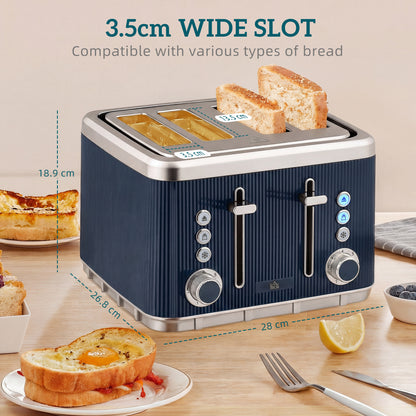 Electric Stainless Steel Kettle and Toaster Set, 3000W 1.7L UK Strix Thermostat Dark Blue