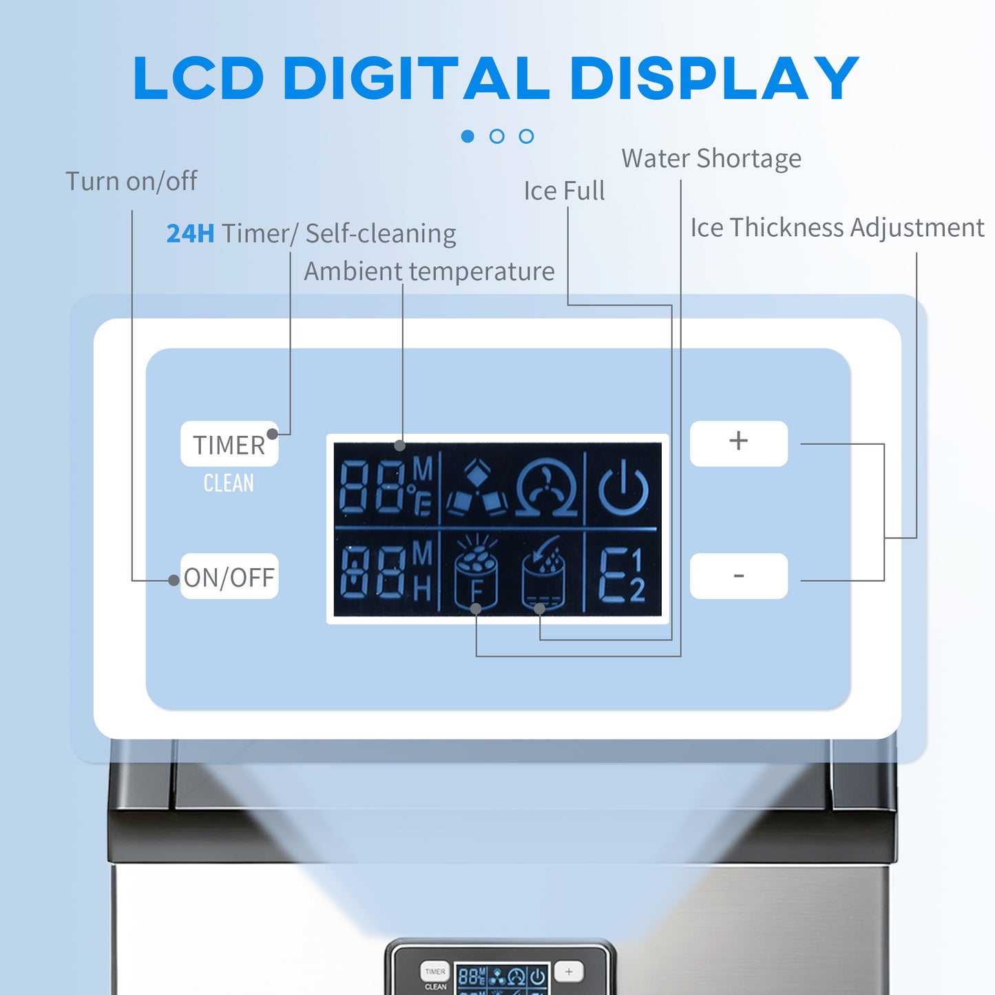 Commercial Ice Maker Machine, Freestanding Stainless Steel Ice Machine with Self-Cleaning, LCD Display