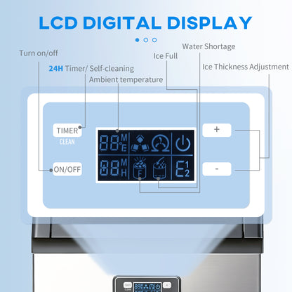Commercial Ice Maker Machine, Freestanding Stainless Steel Ice Machine with Self-Cleaning, LCD Display
