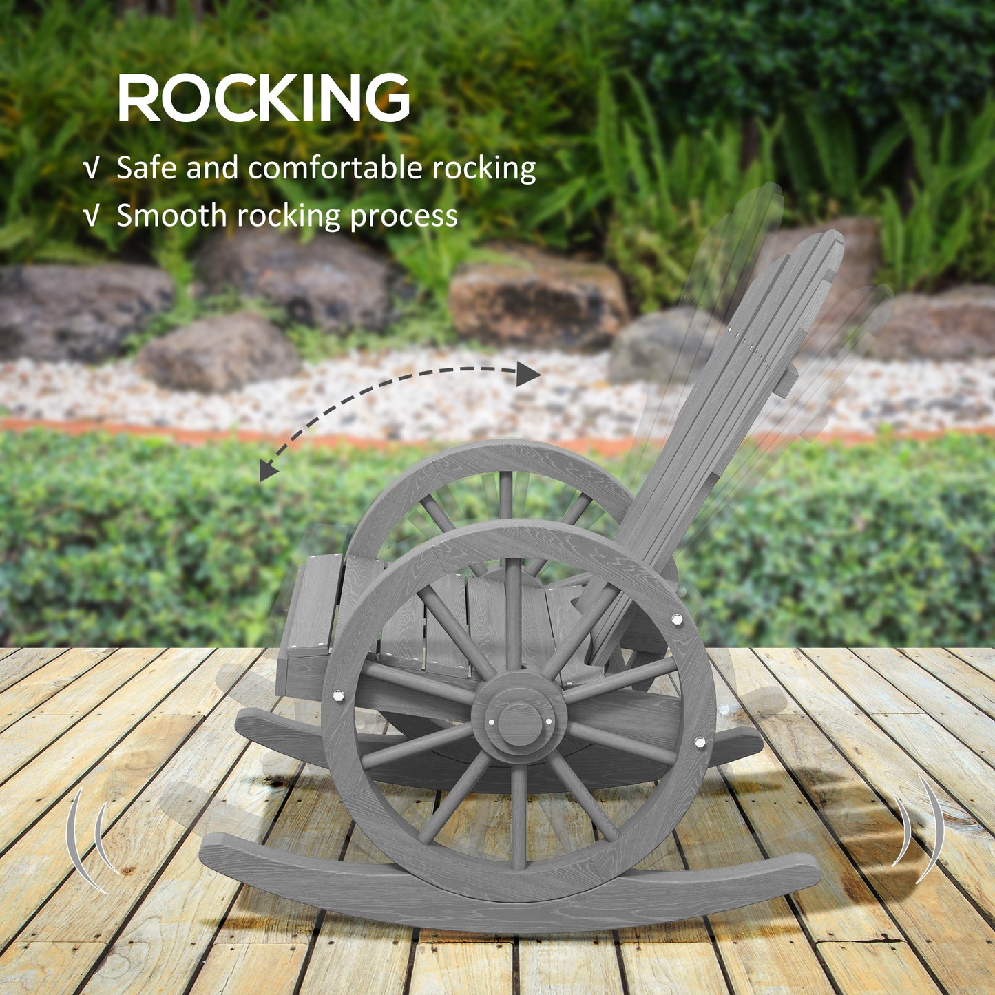 Wooden Adirondack Rocking Chair Reclining Armchair Garden Furniture Patio Porch Rocker - Grey