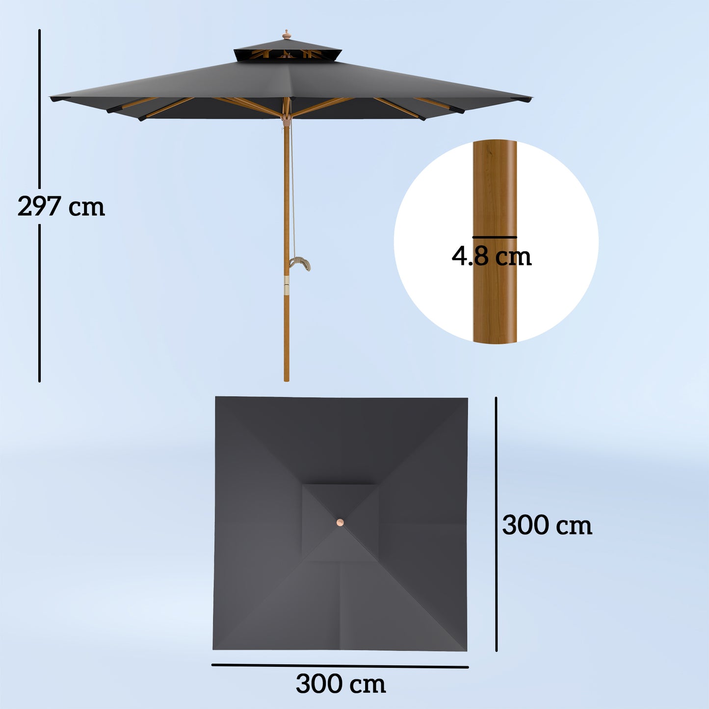 3 m Square Garden Parasol - Black