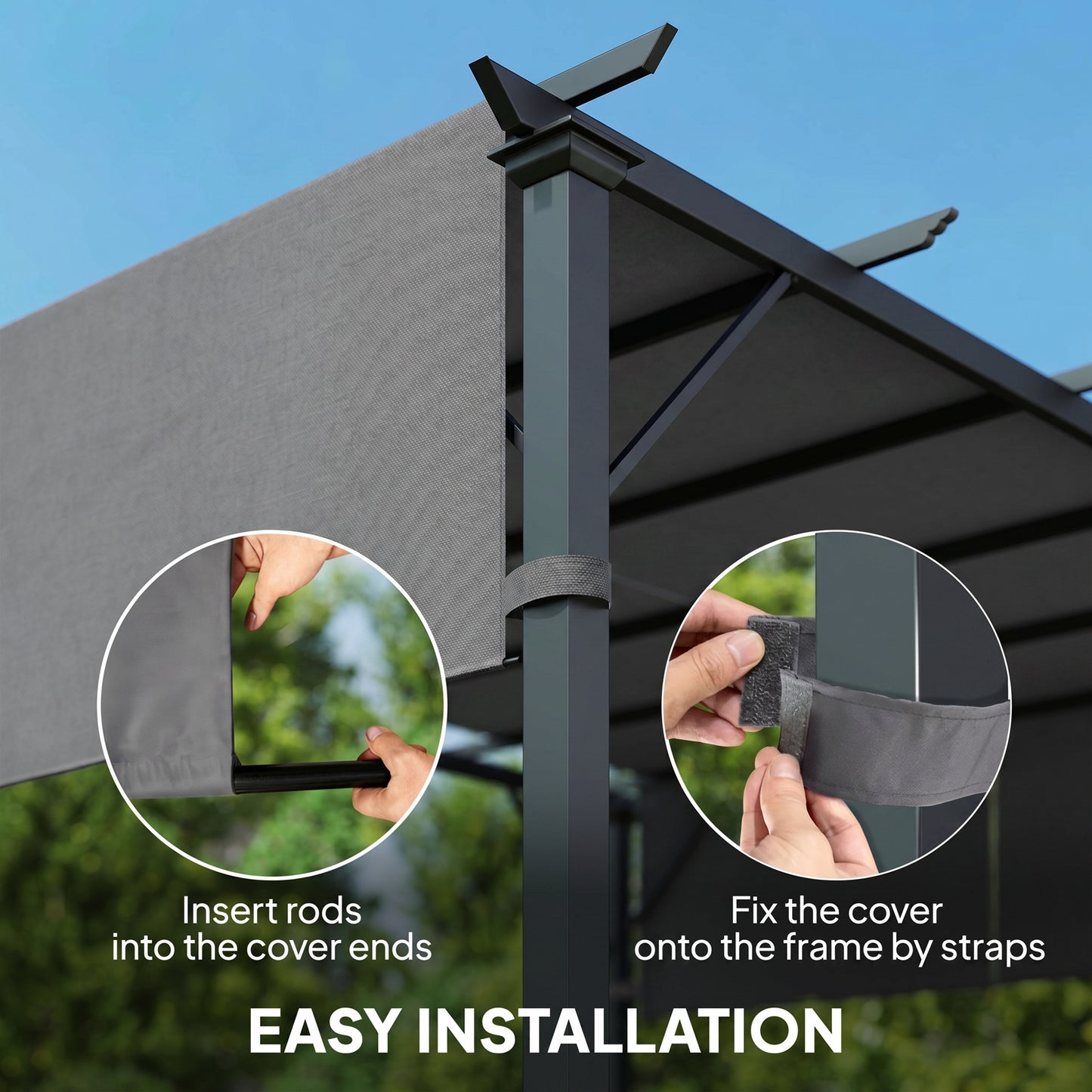 2 Pcs UV Protection Pergola Replacement Canopy, Pergola Shade Cover, Easy to Install, for 3 x 3(m) Pergola, Dark Grey