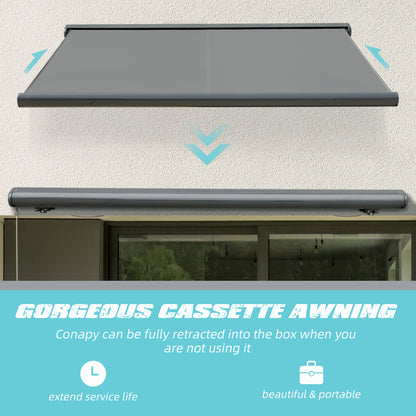 Cassette Electric Manual Awning Door Window Retractable Canopy w/ R/C & LED 300W x 0-250D cm