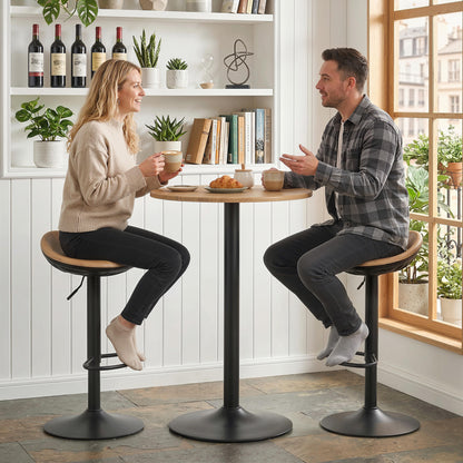 Set of 2 Barstools PU Leather Kitchen Stools with Saddle Seat Height Adjustable Swivel Kitchen Chairs with Footrest Oak