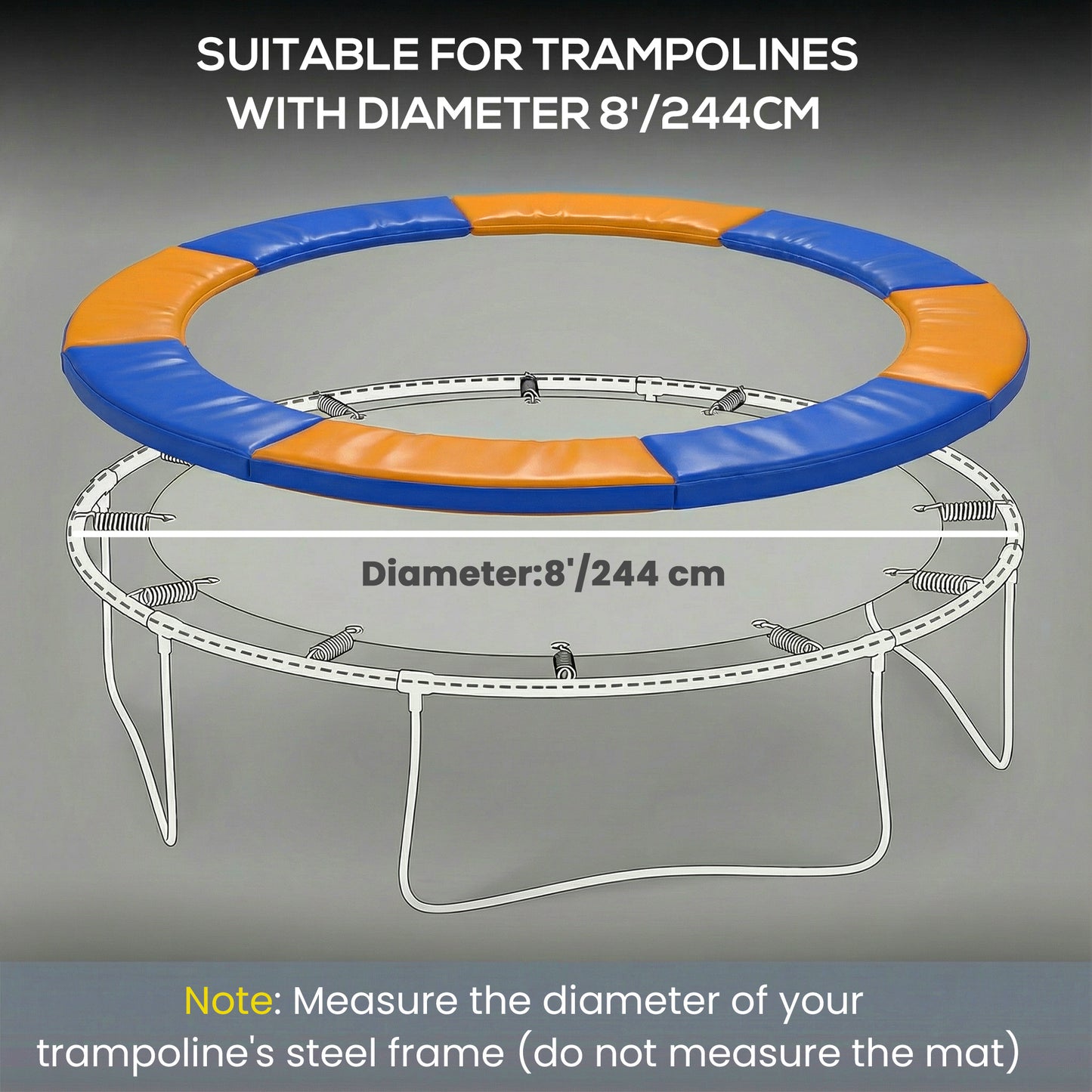 8FT Trampoline Spring Cover, Plastic Trampoline Pad Replacement Safety Guard, Yellow and Blue