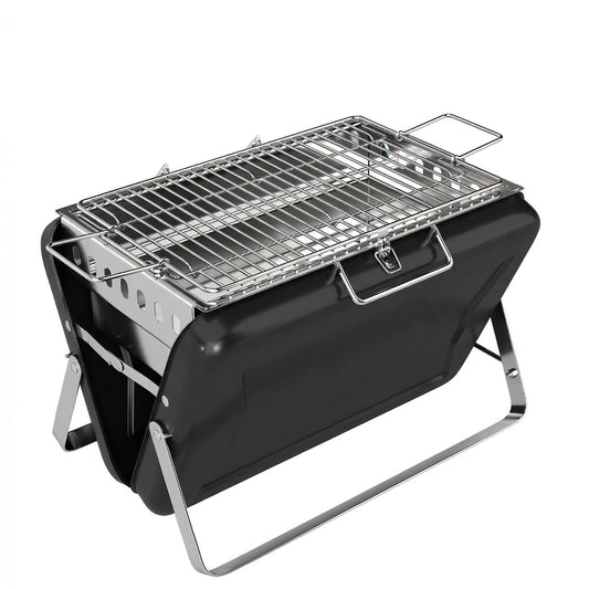 Charcoal BBQ Grill Portable Stainless Steel Barbecue with Tilting Grate for Camping Picnic Garden Black
