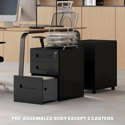 Three-Drawer Steel Filing Cabinet - Black