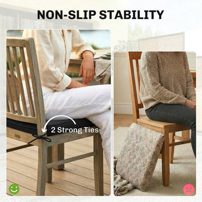 Outdoor Chair Seat Cushions Set of 2, Garden Chair Cushions with 7cm Thick Foam & Ties, Black