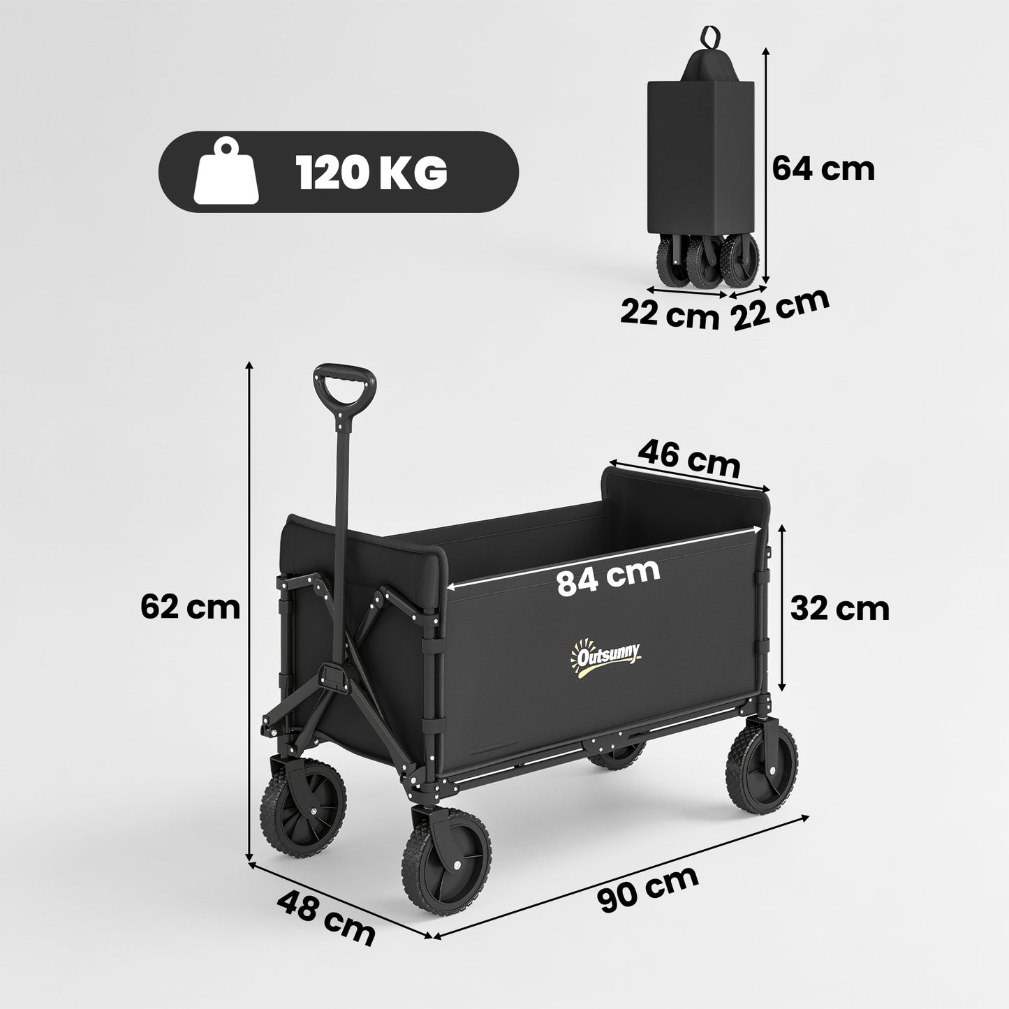 180L Festival Trolley on Wheels, Folding Compact Camping Trolley Cart with Adjustable Handle, 120 KG Capacity for Garden