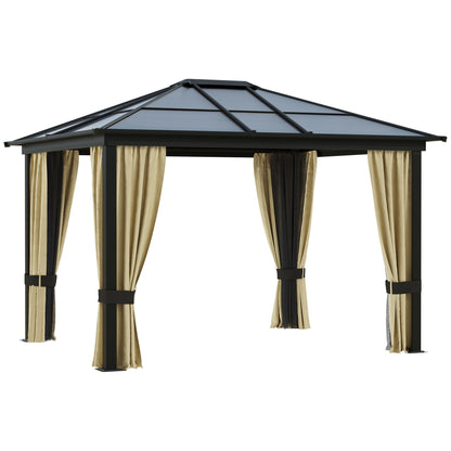 3 x 3.6(m) Hardtop Gazebo Canopy with Polycarbonate Roof and Aluminium Frame, Garden Pavilion, Brown