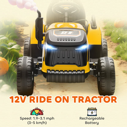 12V Ride on Tractor and Trailer with Remote Control, Music, Shifter, Start-Up Sound, for Kids Ages 3-8 Years, Yellow
