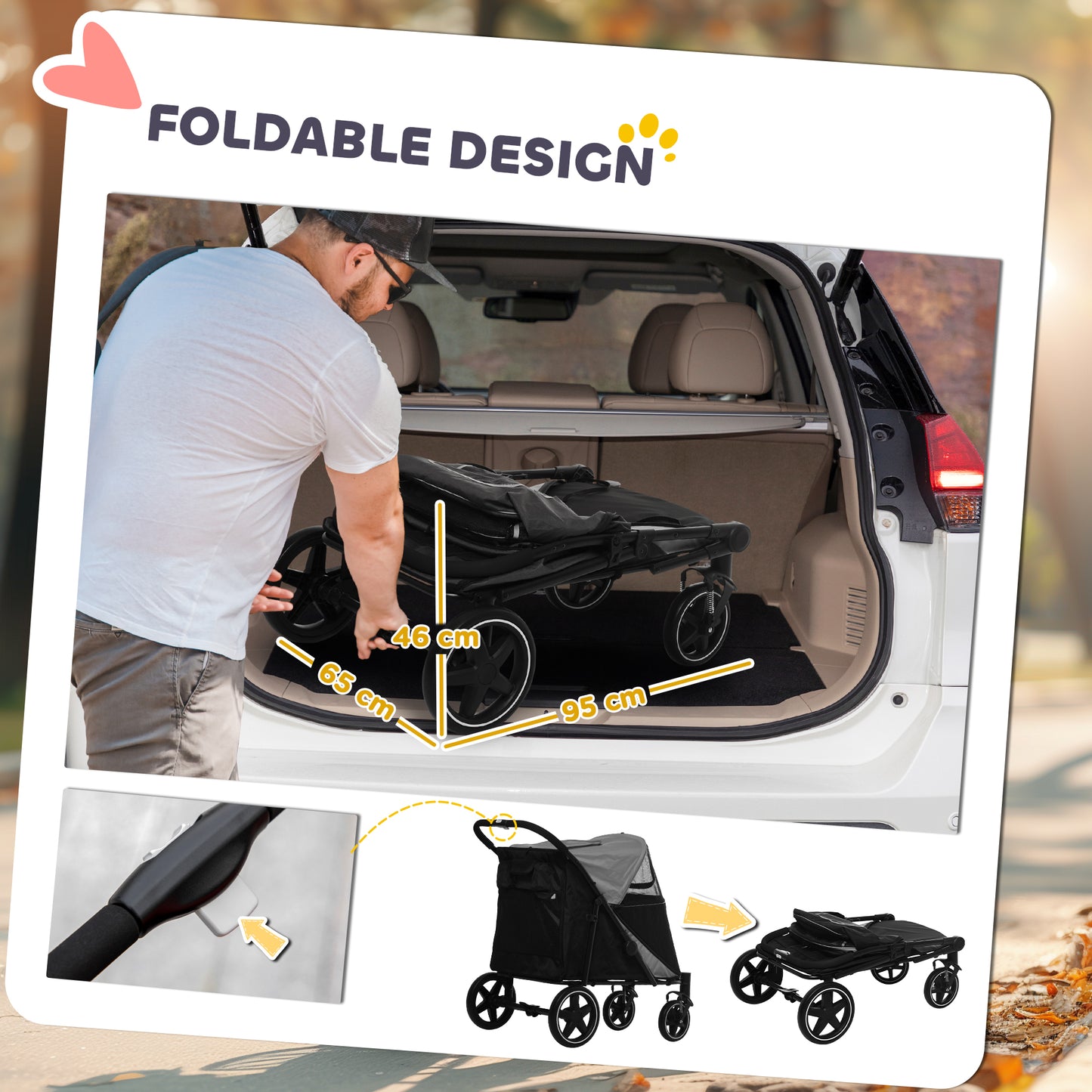 Foldable Pet Stroller, with Universal Wheels, Shock Absorber, for Medium and Large Dogs - Black